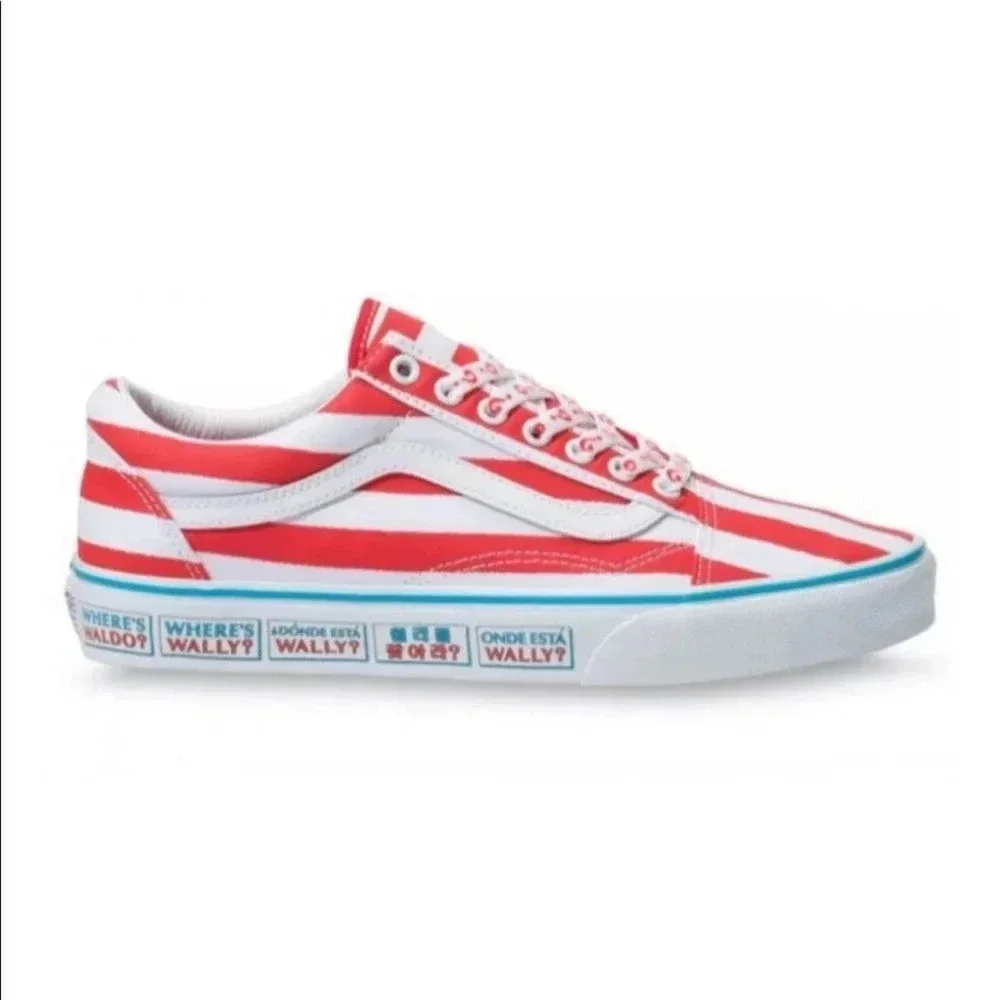 Vans x Where’s Waldo ? Red White Old Skool Textile Low Top Size 5.5